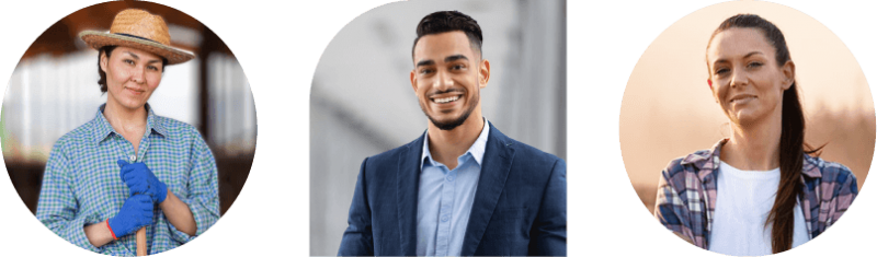 Portraits d'un groupe diversifié de personnes dans différentes formes géométriques