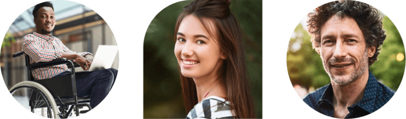 Portraits d'un groupe diversifié de personnes dans différentes formes géométriques